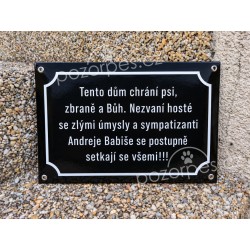 Smaltovaná cedule PSI, ZBRANĚ A BŮH