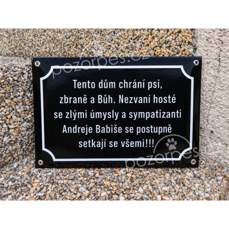 Smaltovaná cedule PSI, ZBRANĚ A BŮH
